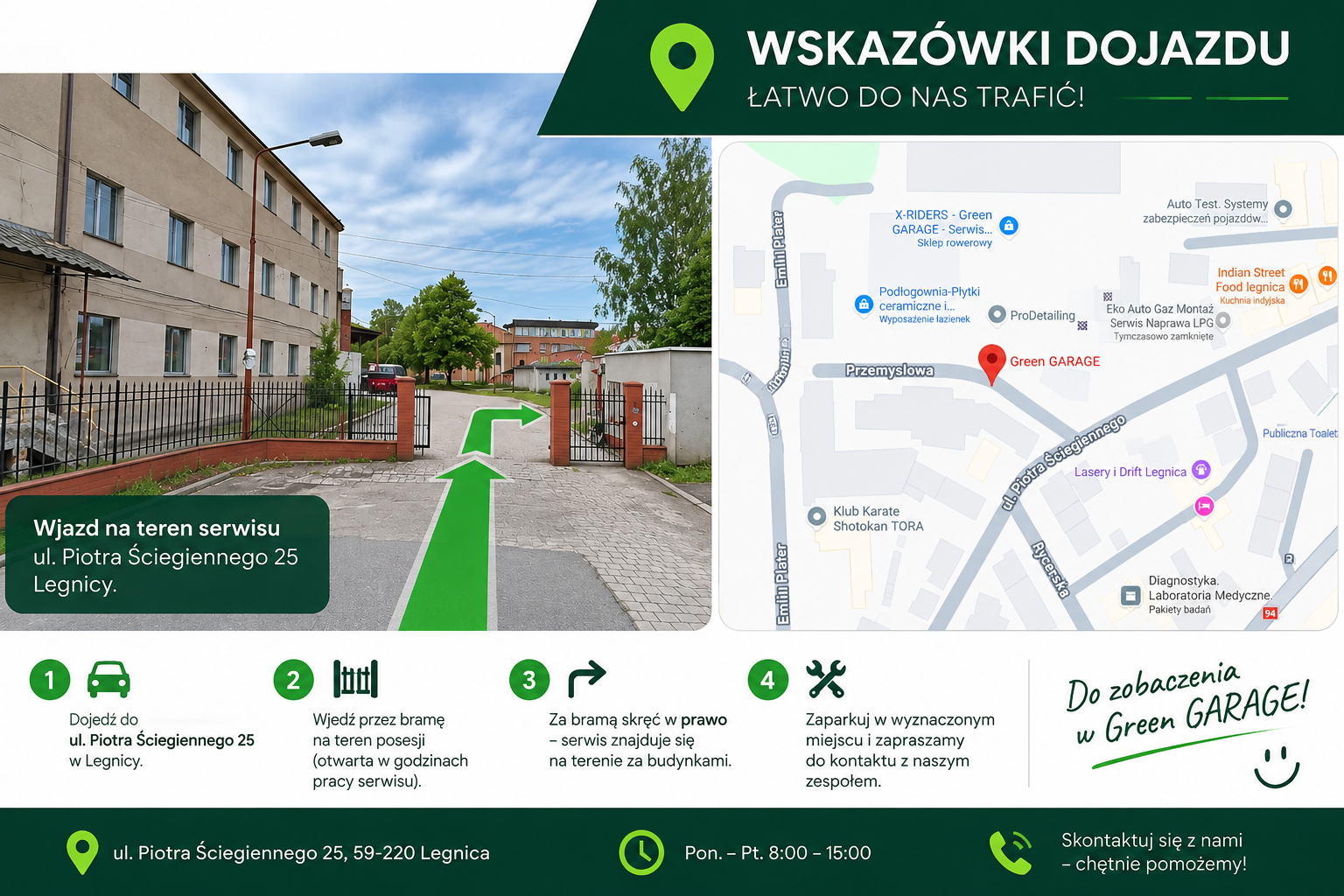 Dojazd do Green Garage, ul. Ściegiennego 25, Legnica